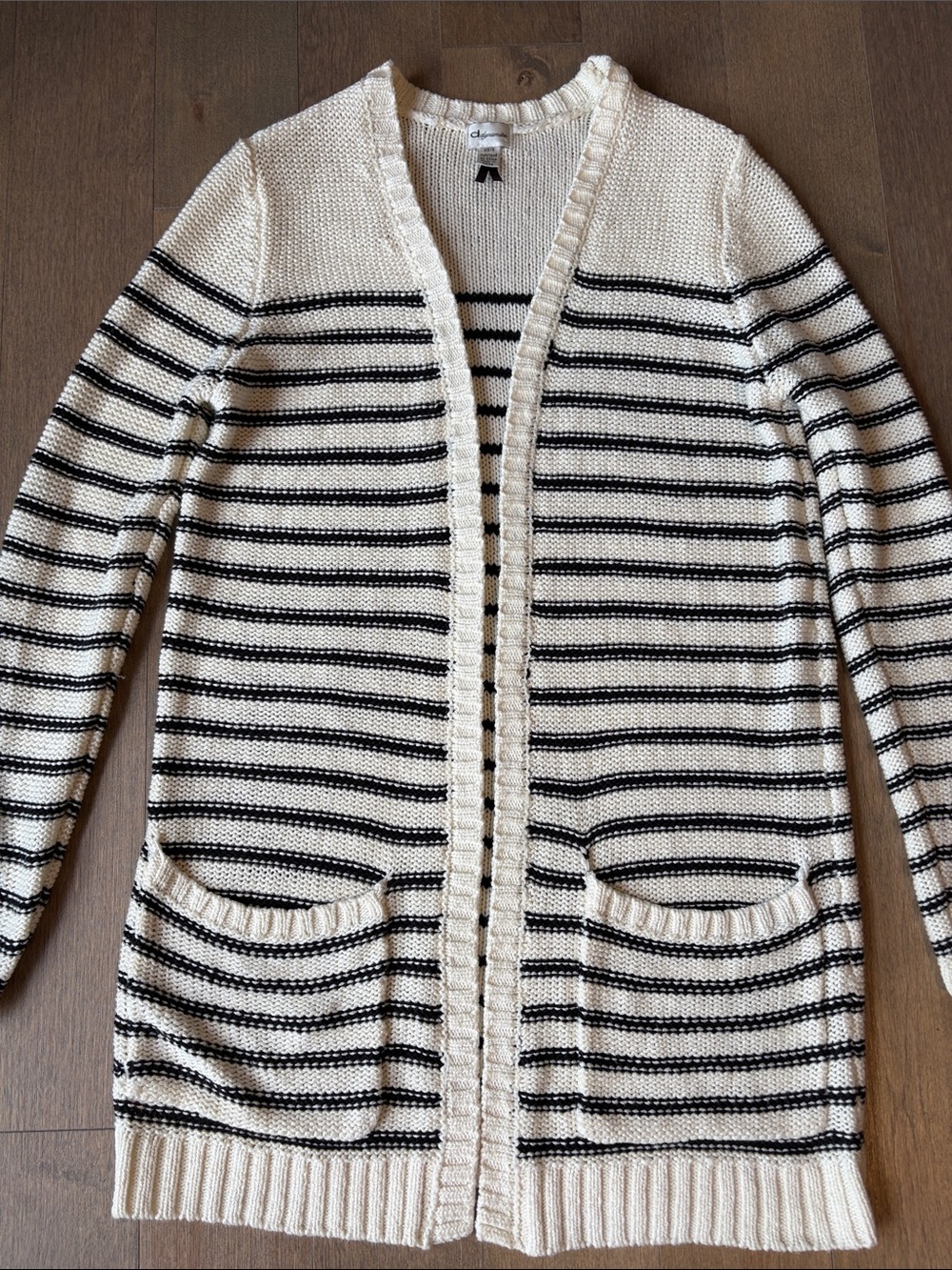 Dynamite Black and Cream Striped Open-Front Cardigan